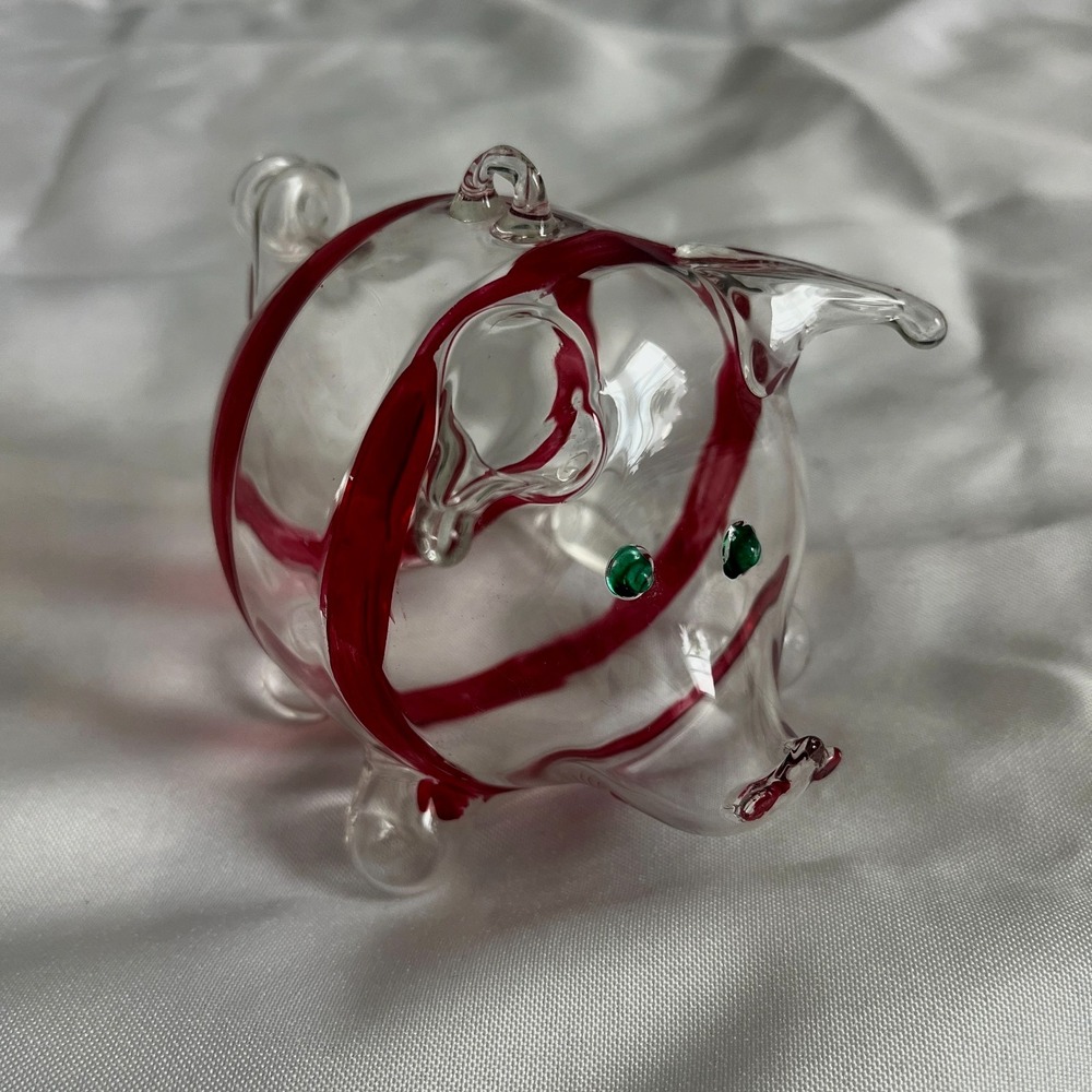 Vintage Vietri Hand Blown Glass Pig Figurine Red Swirl Clear Art Glass Animal
